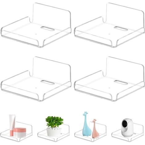Lntyq Lot de 4 petites étagères flottantes en acrylique pour mur, étagère murale flottante adhésive, petite étagère transparente sans perçage, étagères avec coussinets adhésifs pour caméras d (1/5)