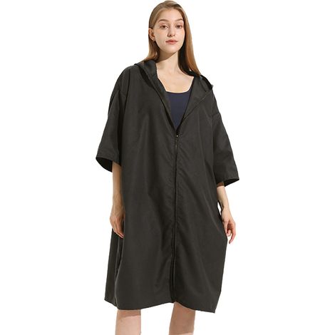 Peignoir de plage à capuche, poncho de bain double face en peluche avec fermeture éclair, peignoir de plage pour se changer après le surf (1/5)