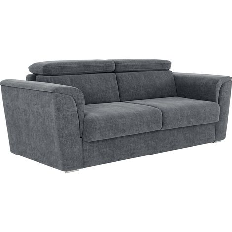 Divano letto 3 posti express in tessuto testurizzato grigio antracite Letto a doghe larghe 140 cm Materasso 14 cm - RIZORA