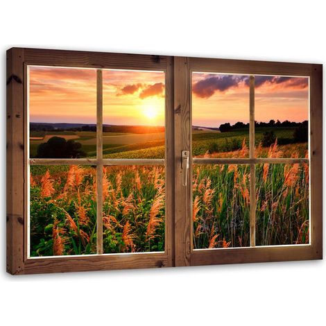 Tableau sur toile Fenêtre Fleurs Nature Prairie 90x60 (1/5)