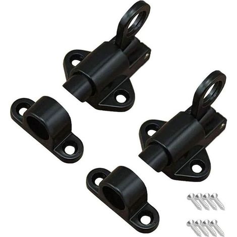 2 Pièces Loquet de Porte,Loquet à Ressort,Boulon Porte Loquet,Avec 8 Vis,Adapté aux Portes et Fenêtres, Portes en Bois,Portes de Toilettes, Armoires, Penderies,Noir (1/5)