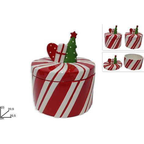 1 Pezzo Barattolo Decorativo in Ceramica Rosso Bianco 23 cm 2 Colori (1/2)