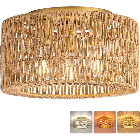 Plafonnier en rotin, lustre bohème, suspension avec ampoule, lustre de plafond de style Wabi-sabi, 3 températures de couleur (3000K-6000K) (1/5)