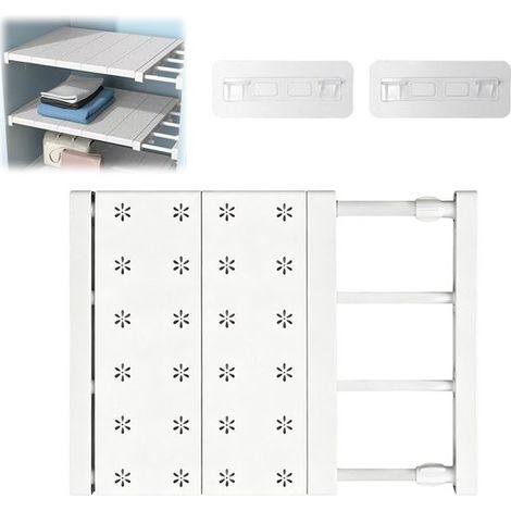 Étagère réglable - Étagère de placard - Étagère réglable - Réglable de 38 à 60 cm (largeur 24 cm) - Sans perçage et télescopique - Étagère de rangement extensible pour dressing, cuisine et salle de ba (1/5)