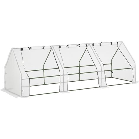 Serre tunnel de jardin en polyéthylène pour plantes et fleurs, avec bords surélevés et portes à charnières, 270 x 90 x 90 cm, blanche (1/5)