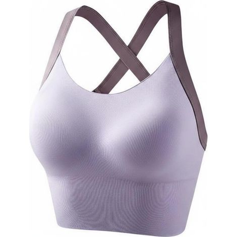 Women's Sports Bra with Criss-Cross Back, Tank Top, Removable Padding and Shock-Absorbing Support in Seamless Stretch Fabric, Suitable for [Sizes], Purple, Numeric125 (1/5)