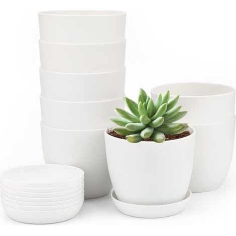 8 Pièces 10CM Cache Pot de Fleurs Plastique, Pot de Plante extérieur, Pot de Fleurs pépinière, adapté pour Balcon intérieur, Bureau, extérieur,Blanc (1/5)