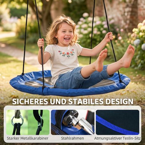 Balançoire nid bleue Ø 110 cm, résistante aux intempéries, charge max 100 kg, cordes ajustables en longueur (1/4)