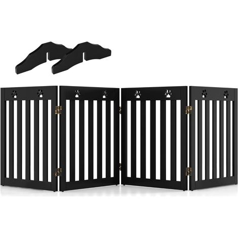 Barrière de sécurité en bois extensible 203 x 60 x 1,5 cm pour chiens avec charnières flexibles design contemporain en MDF marron