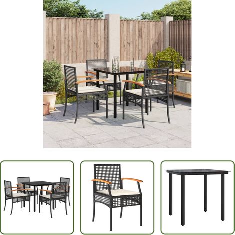 Chaises de jardin - Ensemble à manger de jardin coussins 5pcs Noir Résine tressée (1/5)