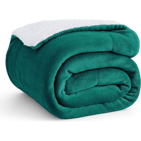 Plaid Polaire Sherpa Couverture - Vert Foncé, 150x200 cm Plaid Canape Grande Taille, Douce et Chaude Double Face avec Fourrure d'agneau et Tissu Polaire pour Canapé et Lit, Épais (1/5)