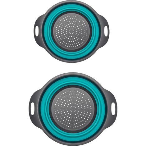 Lot de 2 passoires à pâtes, passoire à pâtes pliable, avec poignée, panier filtrant en silicone, gain de place, passoire en silicone, passoire pour extérieur, camping, pâtes, fruits (1/5)