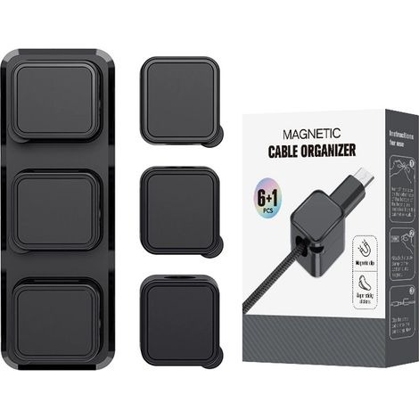 Fermacavi a 2 posizioni, confezione da 6, organizer per cavi regolabile, gestione cavi magnetica, supporto per cavi adesivo, nero - AquaForge (1/5)