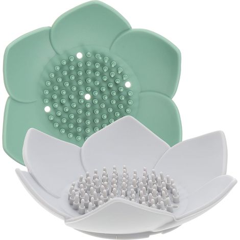 Porte-savon en silicone, lot de 2, forme lotus (1/5)