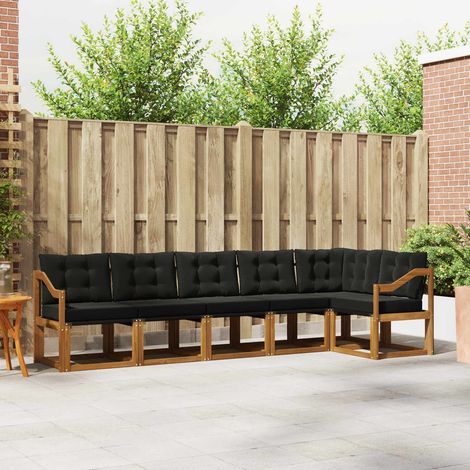 Outdoor-Sofagarnitur mit Kissen 6 pcs Natürlich und Schwarz