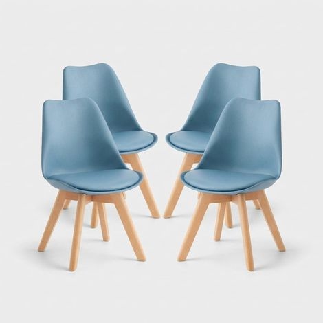 Set 4 sedie design cucina e soggiorno polipropilene legno Lola - Azzurro