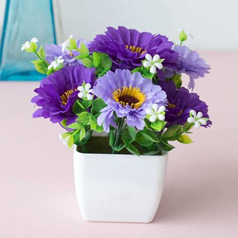 Plante Artificielle En Pot - Plastique - Hauteur 13 Cm - Pour Décoration Intérieure Extérieure - Violet - 1 Pièce (1/4)