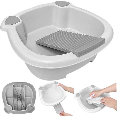 Fregadero con tabla de lavar integrada, antideslizante, tabla de lavar de plástico portátil con fregadero espacioso para lavar ropa de mano (1/5)
