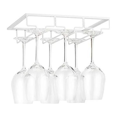 Support de Verre à Vin - Porte-Verres à Pied Suspendu sous Armoire en Métal avec Vis, Support de Rangement pour Verre en Fer Inoxydable avec 3 Rangées pour Cuisine, Bar, Restaurant Blanc (1/4)