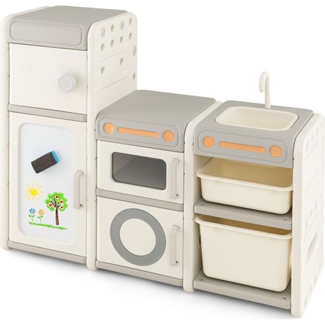 Organisateur de Rangement de Jouets pour Enfants Cuisine de Jeu Tableau Blanc Magnétique Armoire et Bacs de Rangementpour Les 3 Ans et Plus Gris CW1595 Maison Chic (1/3)