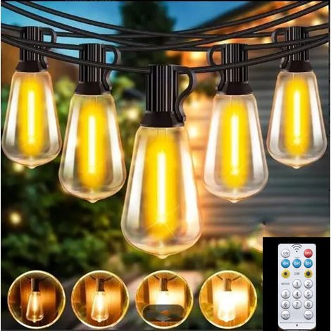 Guirlande lumineuse solaire d'extérieur avec télécommande (15 m), 25 ampoules et 1 ampoule, étanche IP44, lumière blanche chaude 2700 K (1/5)