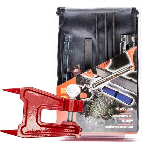Jardiaffaires – Etau 2 pointes professionnel en acier forgé – Kit affûtage complet pour chaînes de tronçonneuse – Largeur mors 100mm – Capacité de serrage 50mm