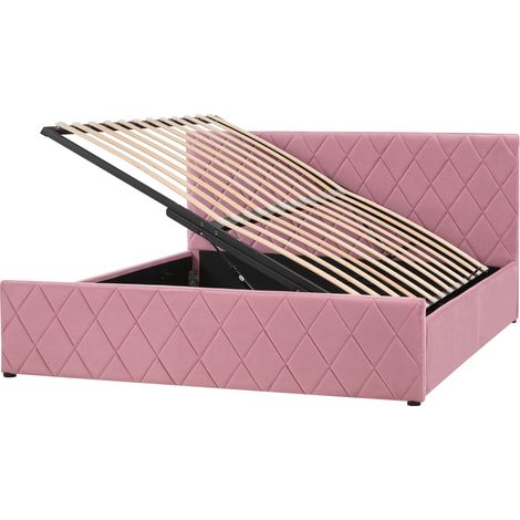 Ottoman Bed Velvet ROCHEFORT 160 x 200 cm (EU King Size) Pink