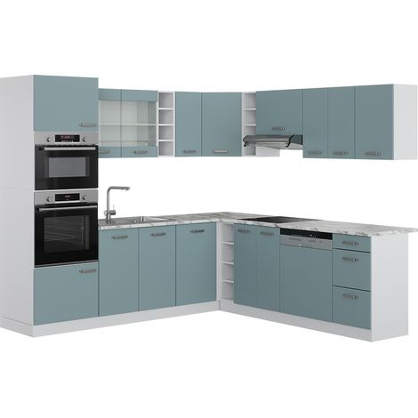 Cuisine en angle R-Line, Bleu-gris, 237 x 60 cm , PT Marbre, Vicco