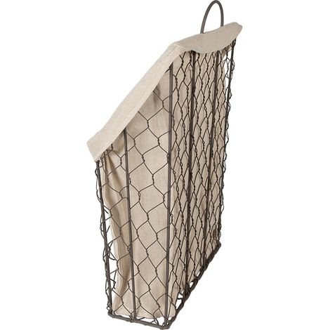 Panier de rangement suspendu mural en fer et tissu lin marron et beige 23x10x37 cm - PANGIVO (1/4)