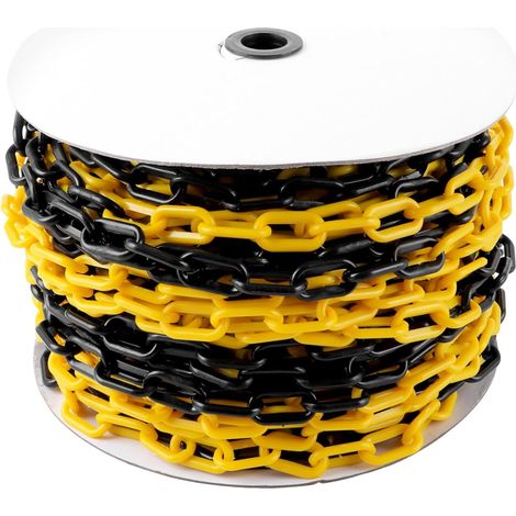 Chaîne de barrière de 50 m, chaîne en plastique, 6 mm, chaîne d'avertissement, chaîne en plastique bicolore, chaîne en plastique pour bloquer les surfaces, chaîne de blocage de parking (1/5)