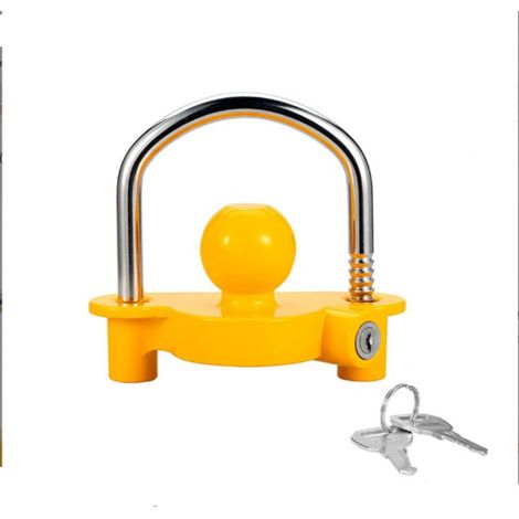 Wagon anti-theft device for trailer hitch, 2 keys, Protection against theft of trailers and caravans, Yellow