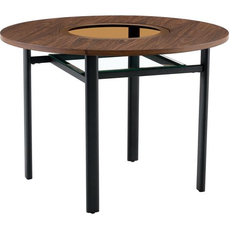 Tavolo rotondo moderno 100 cm in MDF con effetto legno marrone, vetro e metallo (1/5)
