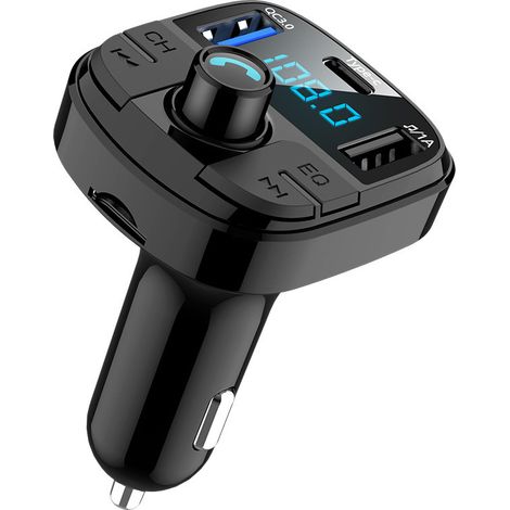 BT29 Bluetooth Car MP3 Player, Hands-free Car Player, FM Transmitter, One-button EQ, Bass, QC3.0 Car Charger - Black (1/3)