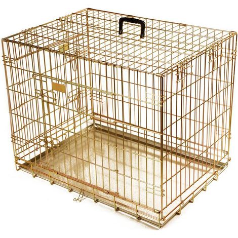 cm 90x60x66 h: Gabbia pieghevole in metallo ottonato per cani e gatti