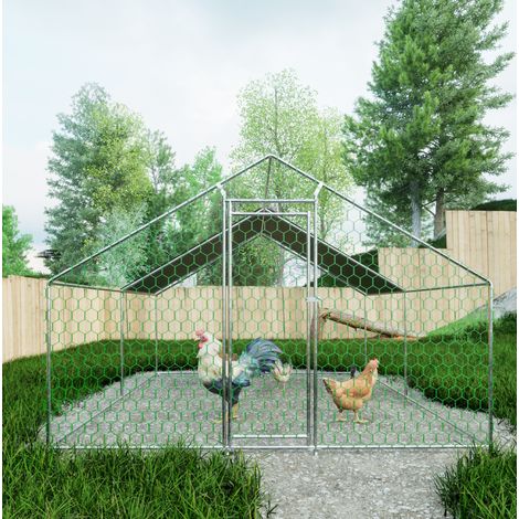Recinto per galline 3 x 4 x 2 m in acciaio zincato con tetto in PE, argento HAVRYA (1/4)