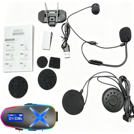 Headset with 3D Surround Sound, 40mm Speaker, RGB Lights, FM Radio, Two-Way Calling, BT 6.0, IP65 Rainproof, Ideal for Motorcycle and Bicycle (1/5)