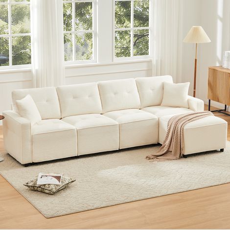 Sofa 4-Sitzer mit Stauraum Cord Beige mit Hocker OKMYHOME (1/5)