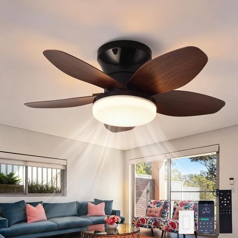 Ventilateur de plafond 63,5 cm avec éclairage et télécommande, moteur CC Ventilateur de plafond réversible à 6 vitesses avec lampe LED, intensité variable, minuterie et fonctionnement silencieux pour (1/5)
