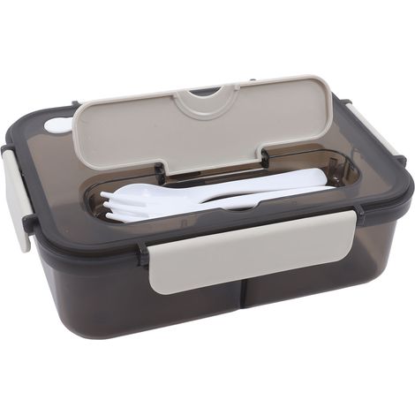 Set aus 2 weißen 1500ml Lunchboxen, unterteilt, aus auslaufsicherem Kunststoff, quadratische Form, großes Volumen, für Schüler und Angestellte, mikrowellengeeignet. (1/5)