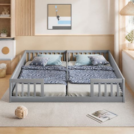 MEUBLIV Cama infantil 90x200 cm gris con barrera de seguridad y somier, sin colchón (1/5)
