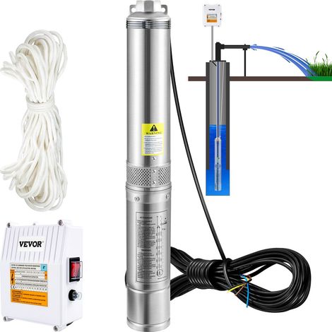 Pompe Immergée pour Puits 6600 L/h 44 m Pompe à Eau pour Puits Profond en Acier Inox, Pompe à Eau Électrique 370 W, Pompe de Puits Submersible Automatique Usage Domestique Agricole Industriel (1/5)