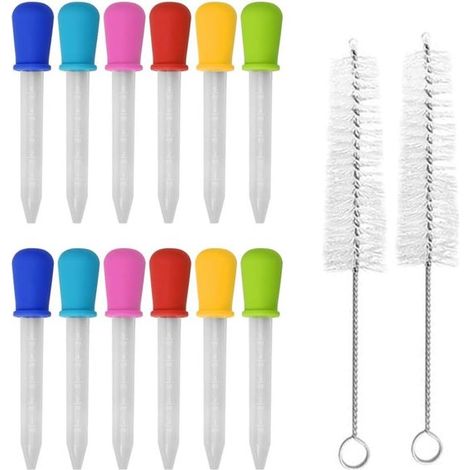 Set di 12 pipette, pipette per liquidi da 5 ml, pipette in silicone, pipette per liquidi con 2 spazzolini, per bambini, carine (1/5)