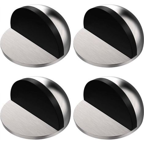 Butée de porte de sol en acier inoxydable 4 pièces, butée de porte demi-lune ovale montée au sol, butée de porte avec colle 3M, auto-adhésive, protège vos murs contre les dommages causés par les vis, (1/4)