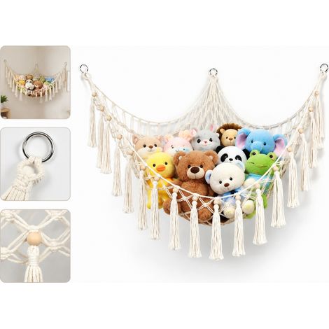 1 Pièce Hamac de Rangement Coton Perles de Bois 100 x 100 x 150 cm Peluches Jouets Enfant (1/5)