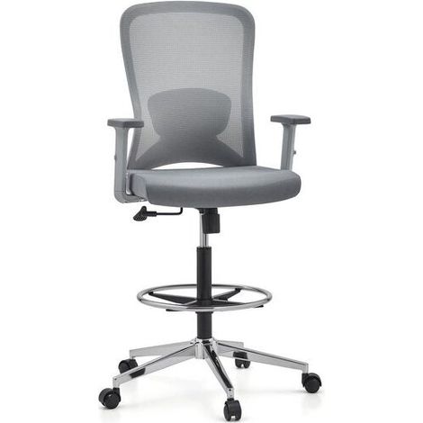 Chaise de travail / chaise de comptoir TOP WORK 44 W Assise en tissu / dossier en résille grise hjh OFFICE (1/2)