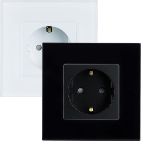 Prise Type F Schuko avec Plaque Crystal Modern Noir (1/5)
