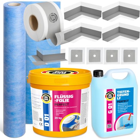 HALBAU Dichtset für Duschabdichtung Bad Abdichtung Dichtband Flüssigfolie 20kg H42 (1/5)