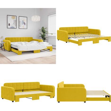 Lit de jour avec lit gigogne jaune 100x200 cm velours - Canapé-lit - Lit gigogne (1/5)