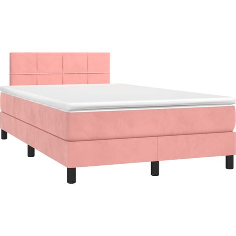 Sommier à lattes de lit et matelas LED rose 120x190 velours (1/5)