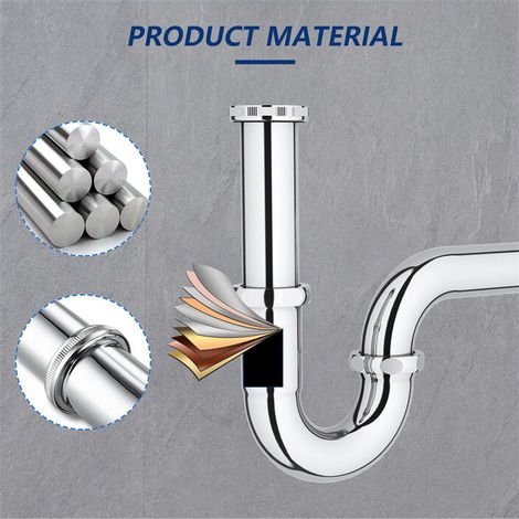 Siphon de Lavabo en Acier Inox Chromé Siphon Tube pour Lavabo Anti-odeur - G1-1-4" Siphon Courbé MNS (1/4)